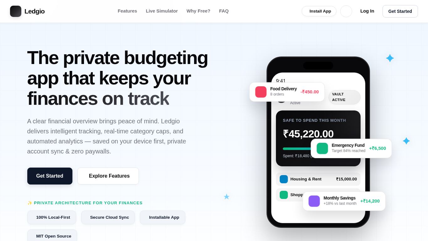 Ledgio — Private Financial Ledger desktop preview captured by PWAs.app