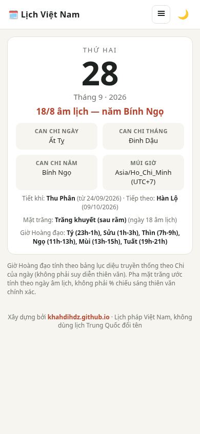 Lịch Việt Nam mobile preview captured by PWAs.app