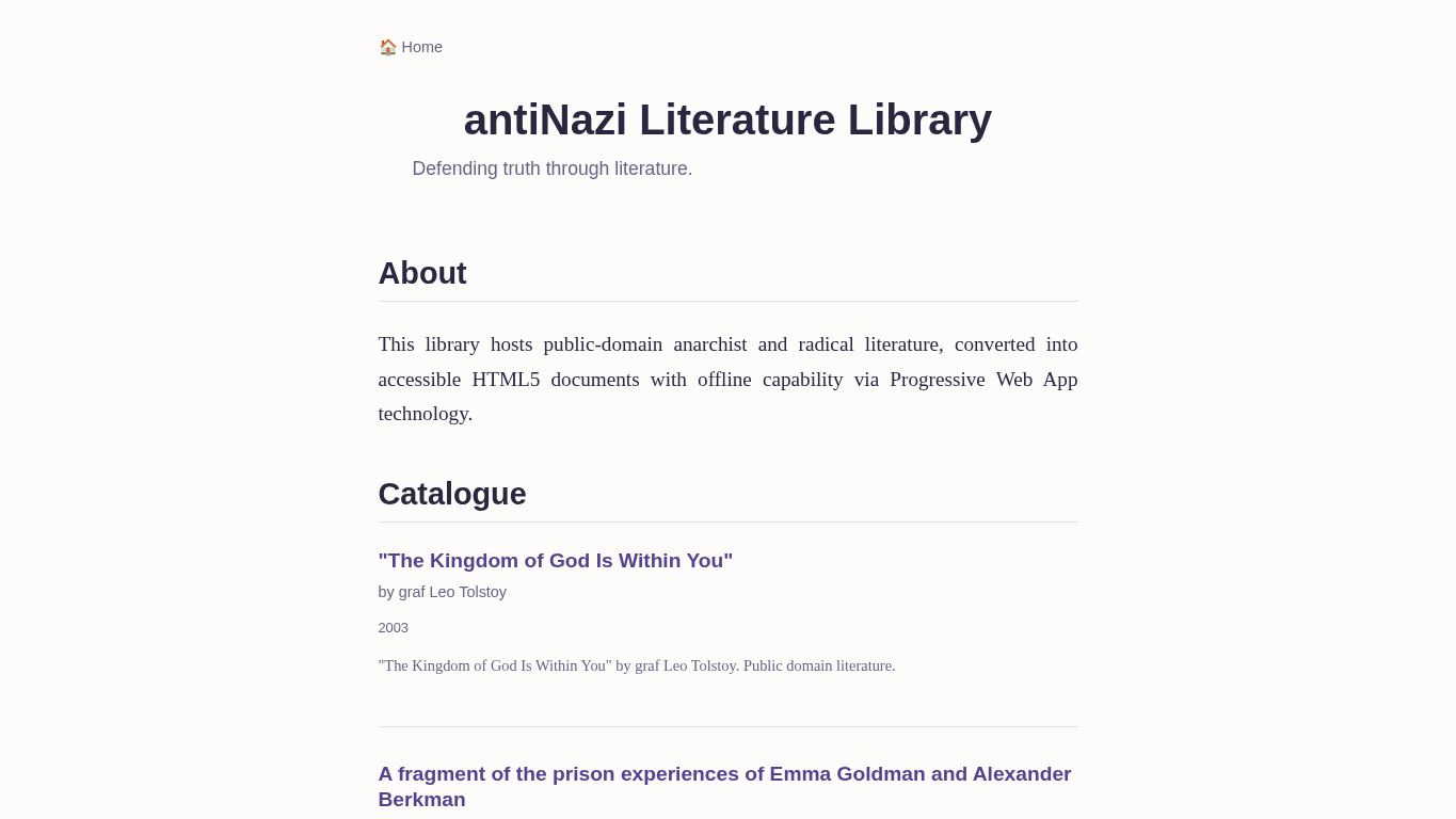 Antinazi Literature Library desktop preview captured by PWAs.app