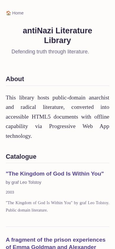 Antinazi Literature Library mobile preview captured by PWAs.app