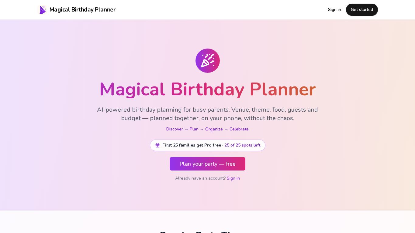 Magical Birthday Planner desktop preview captured by PWAs.app