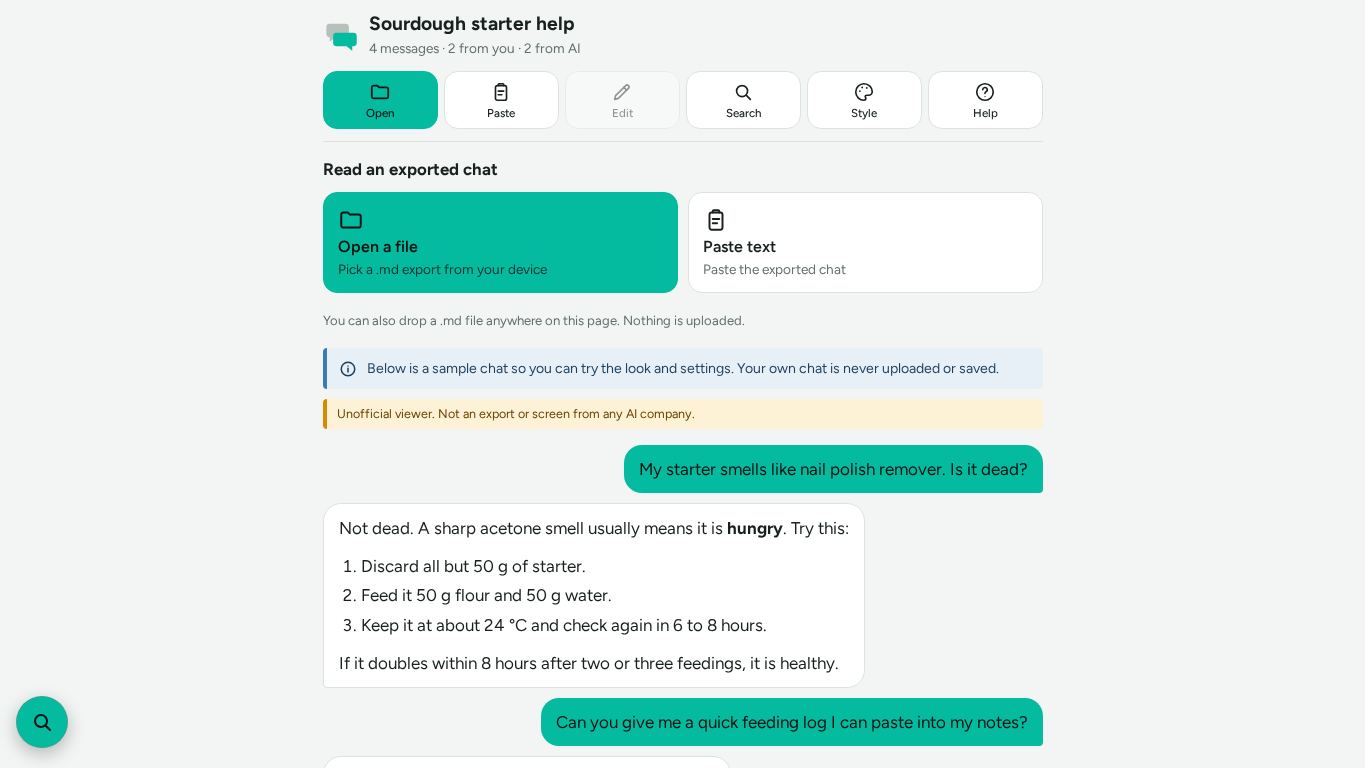 Markdown Chat Reader desktop preview captured by PWAs.app