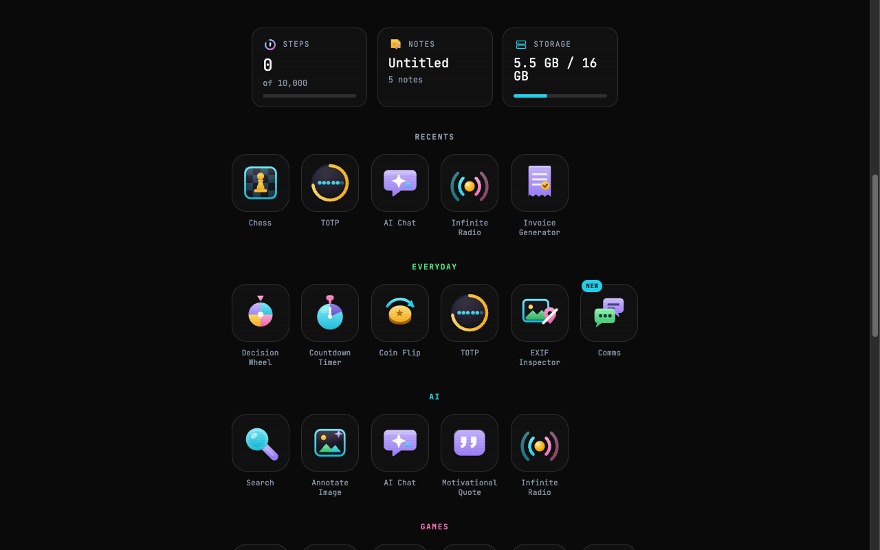 Mentria on desktop: the full tool launcher and feed