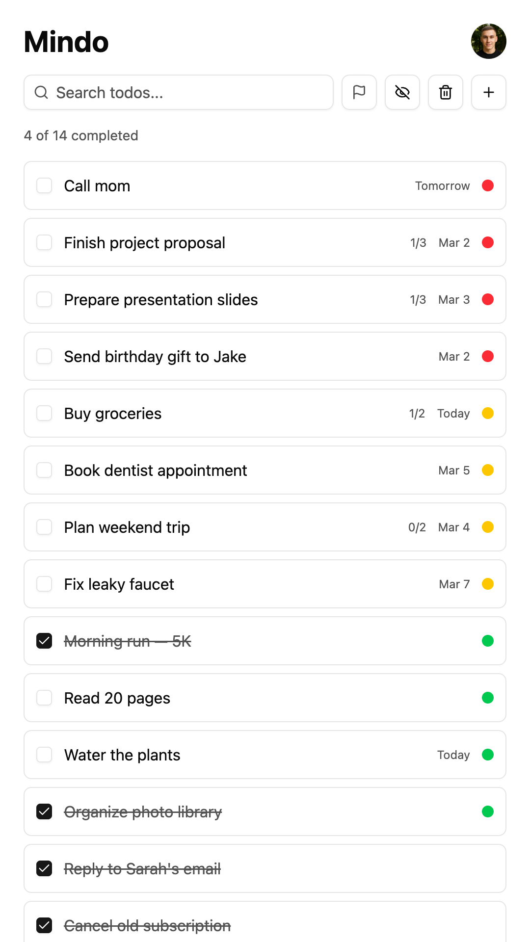 Mindo task list on mobile