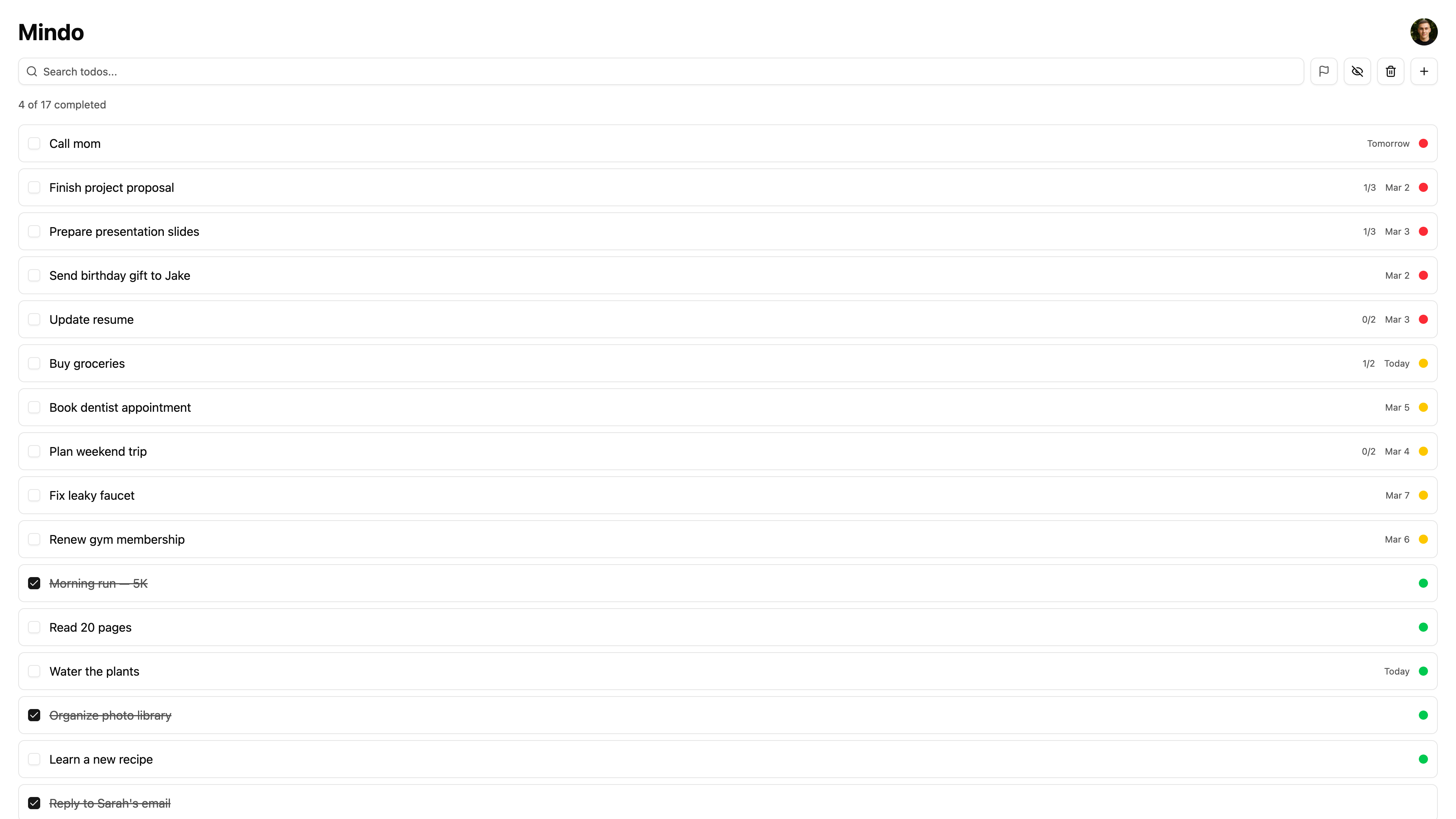 Mindo task list on desktop