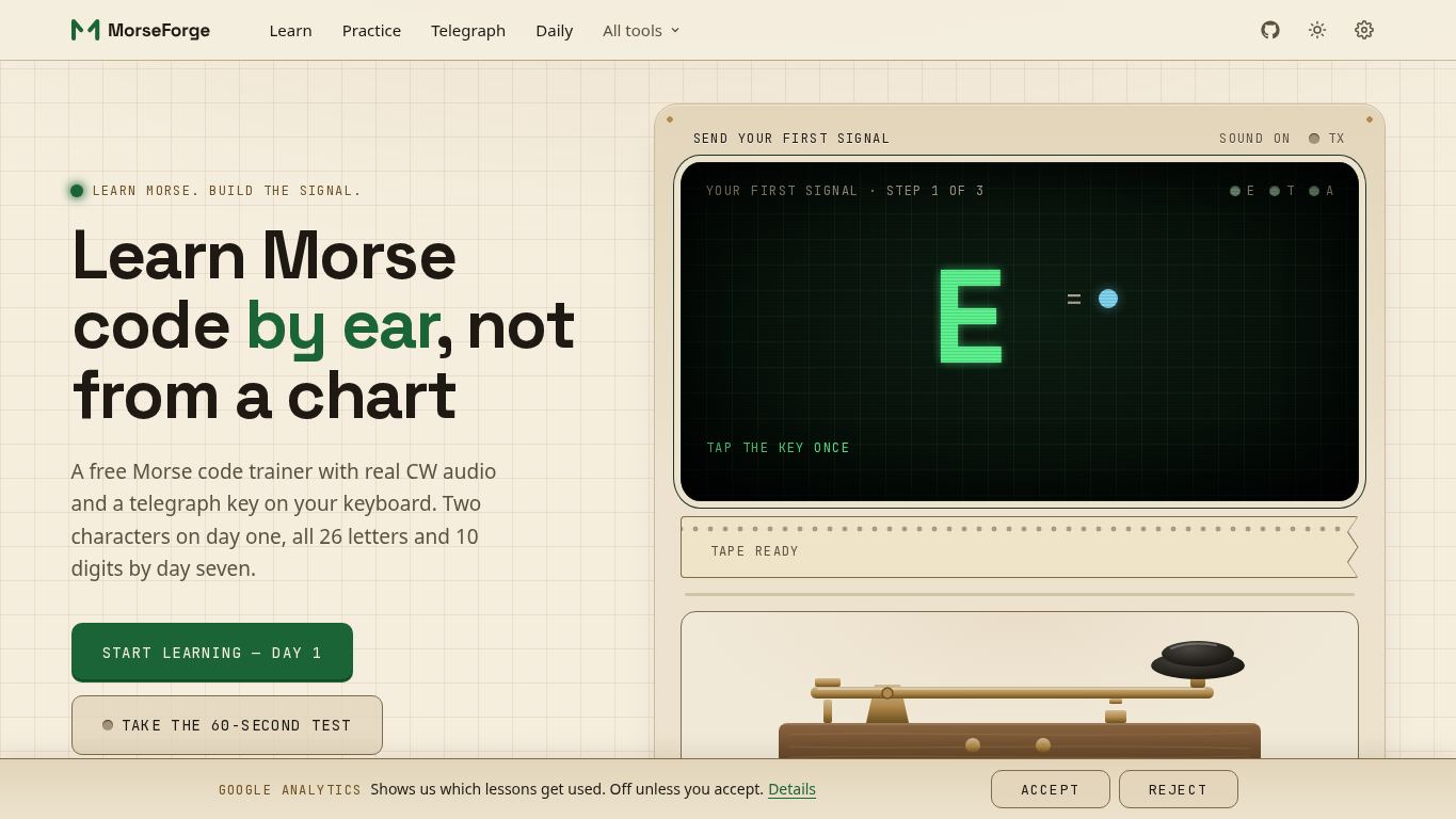 MorseForge — Learn Morse Code desktop preview captured by PWAs.app
