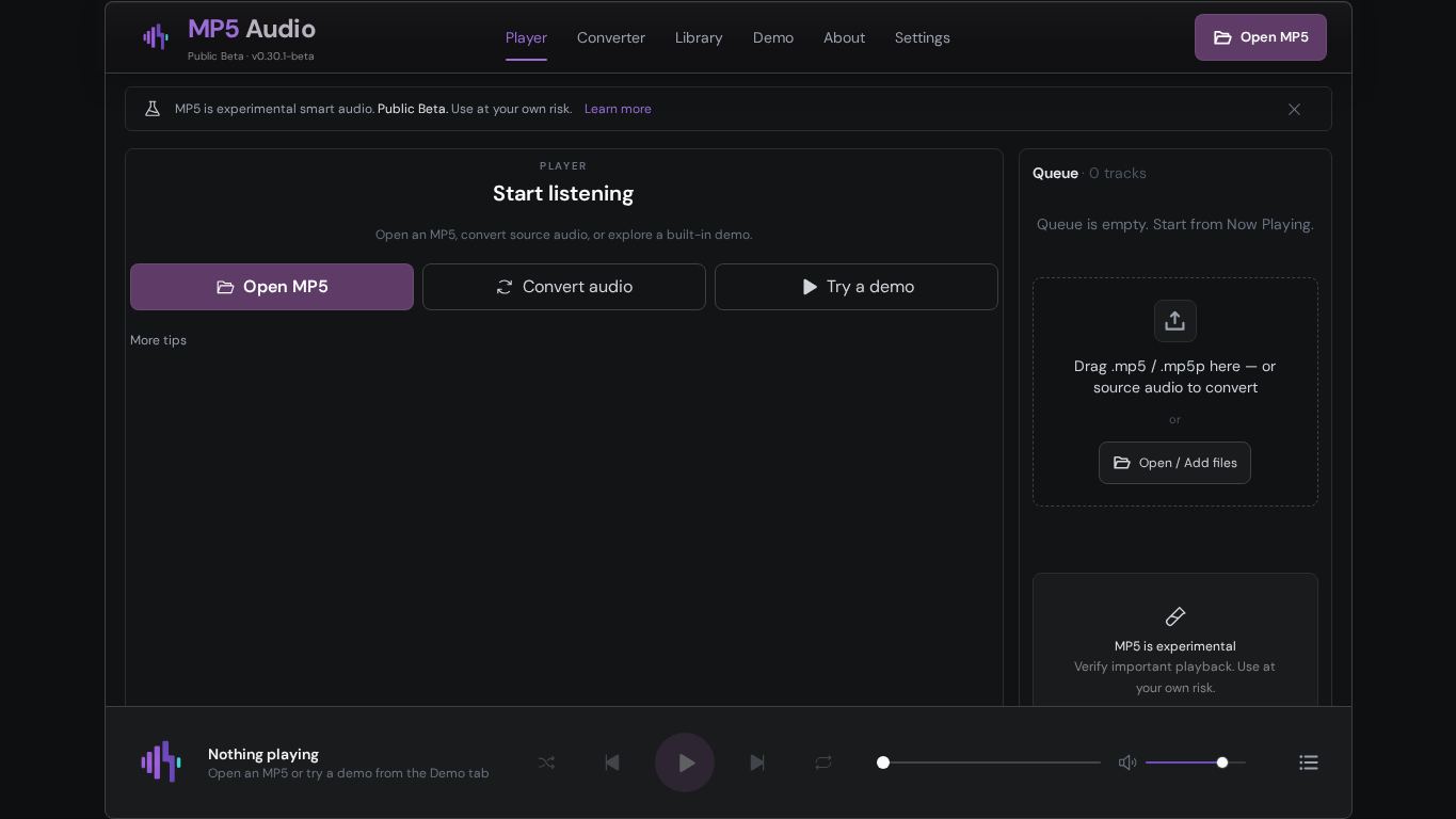 MP5 Player desktop preview captured by PWAs.app