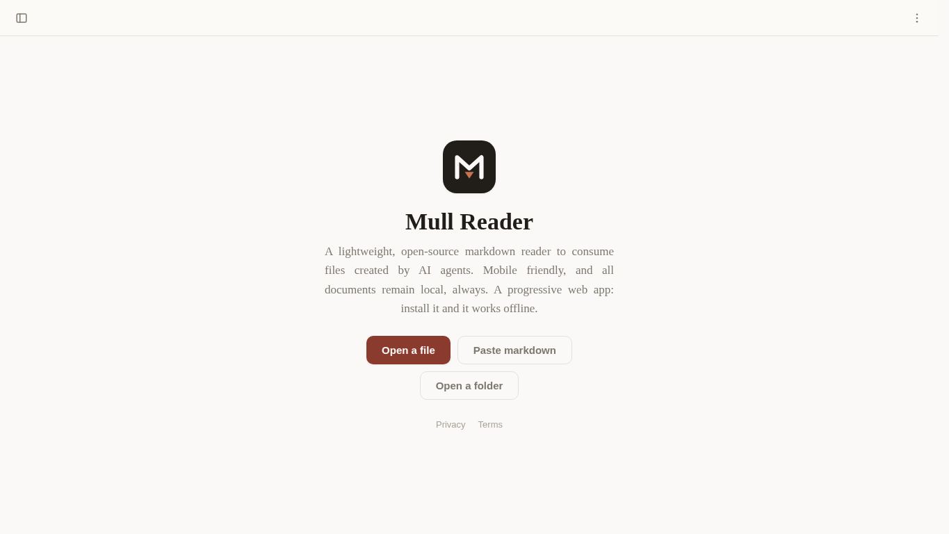 Mull Reader - Markdown Reader desktop preview captured by PWAs.app