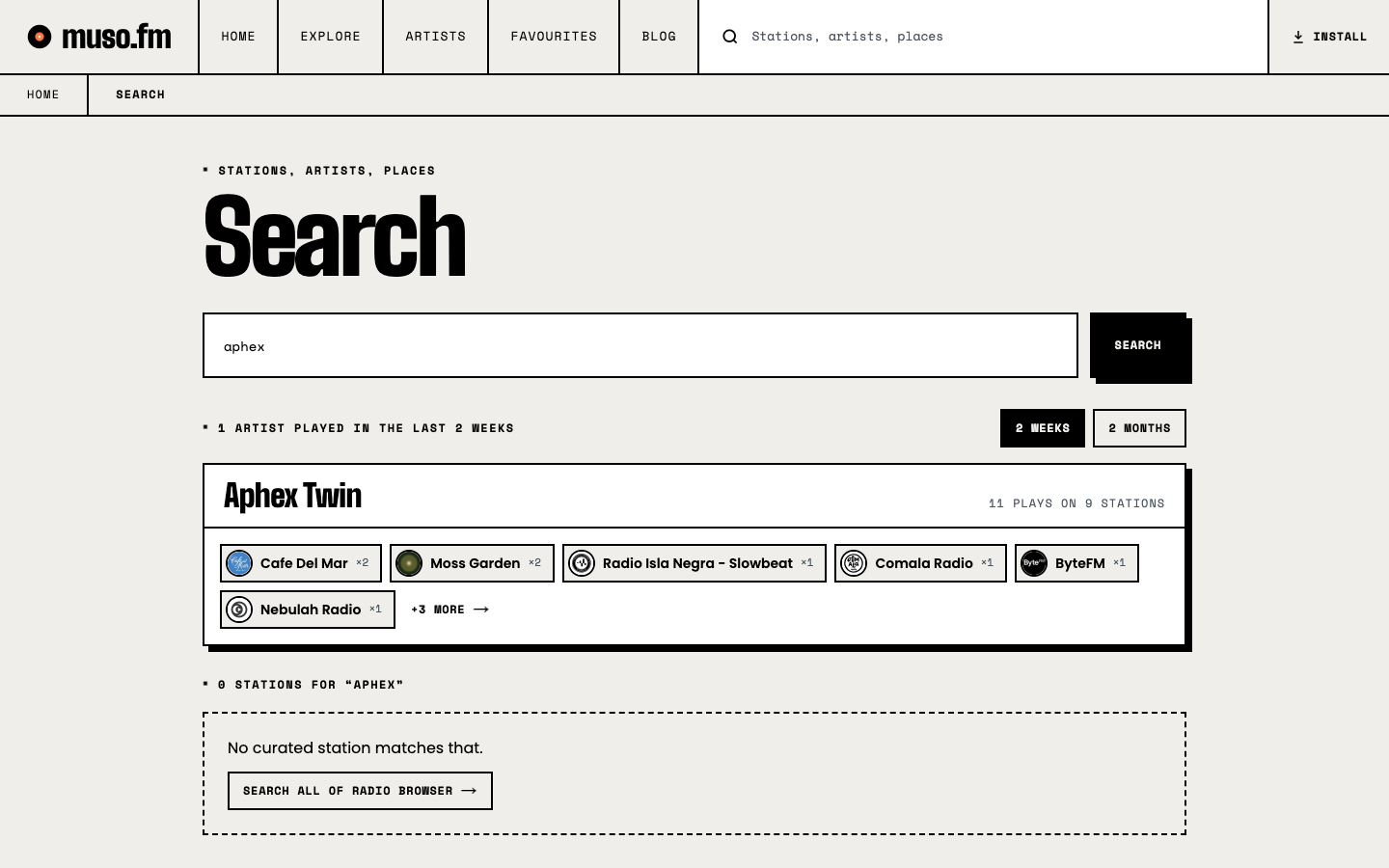 Artist search: which stations played them lately