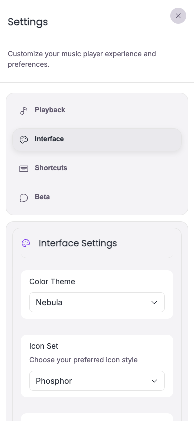 Settings on Mobile