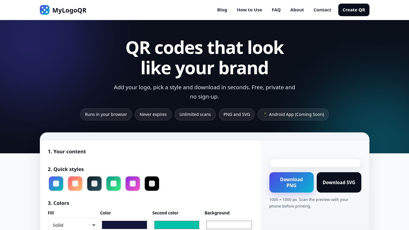 MyLogoQR - Custom QR Code Generator desktop preview captured by PWAs.app