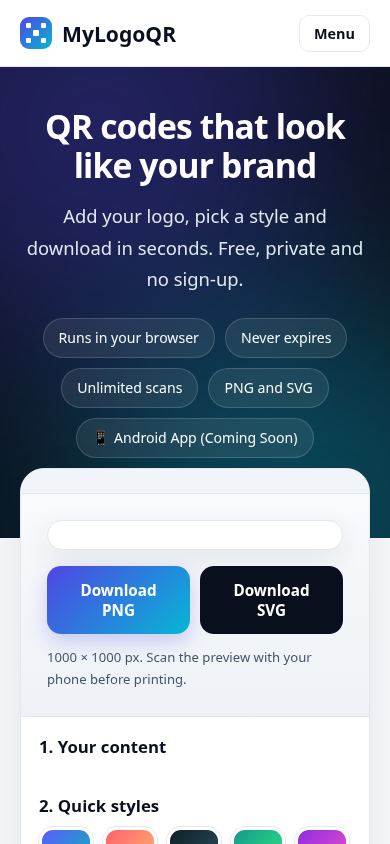 MyLogoQR - Custom QR Code Generator mobile preview captured by PWAs.app