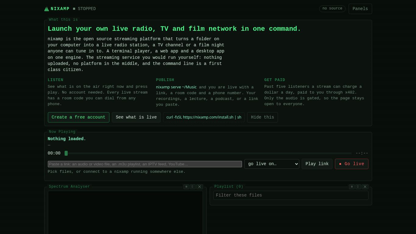 nixamp — it really whips the terminal's ass desktop preview captured by PWAs.app