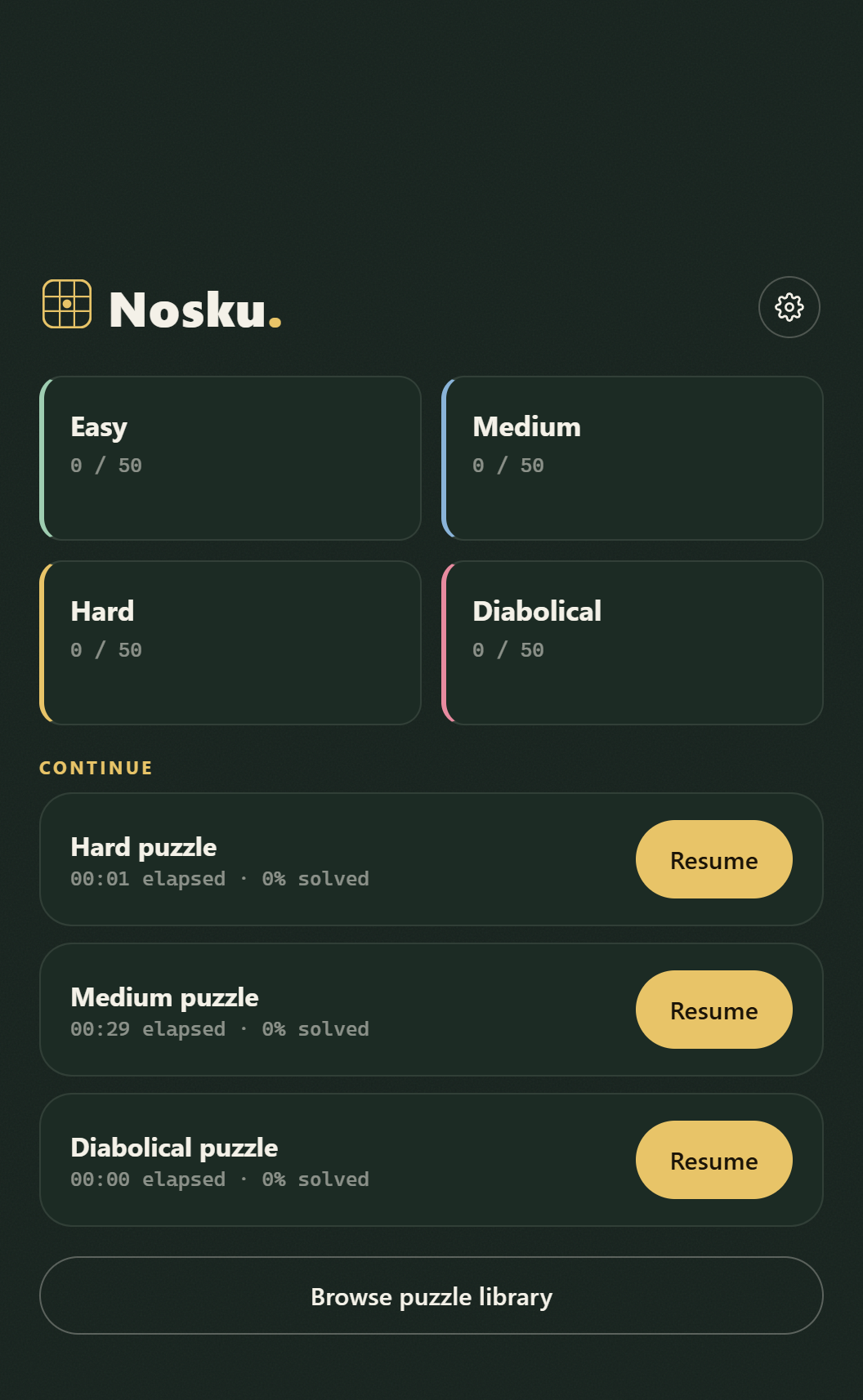 Home screen with puzzles in progress