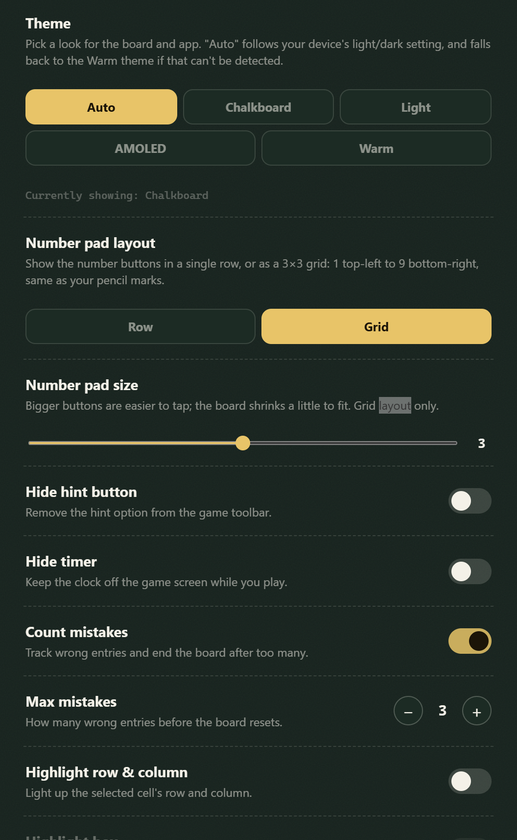Customizing the number pad and game settings