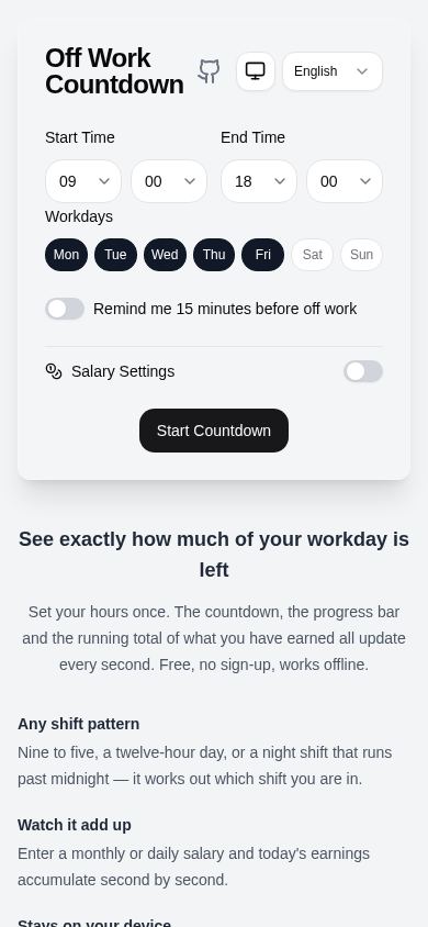 Off Work Countdown mobile preview captured by PWAs.app
