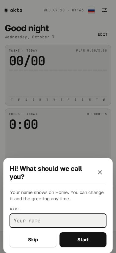 Okto — планер, задачи и фокус mobile preview captured by PWAs.app