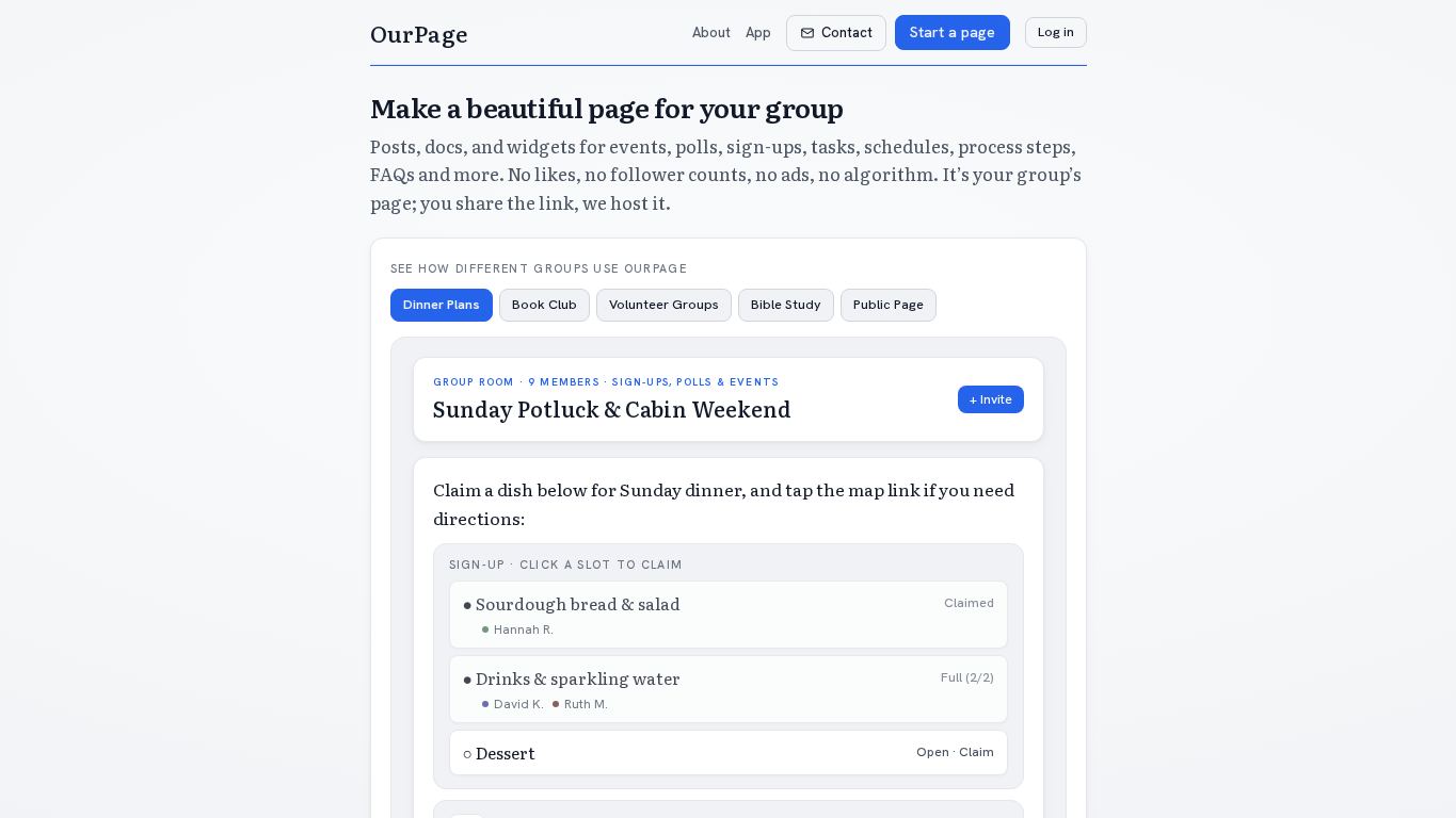 OurPage desktop preview captured by PWAs.app