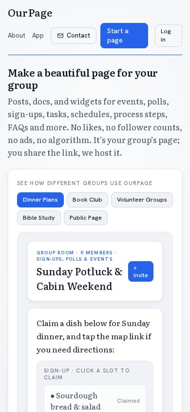 OurPage mobile preview captured by PWAs.app