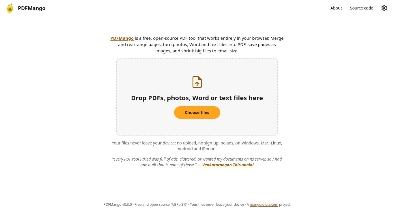 PDFMango desktop preview captured by PWAs.app