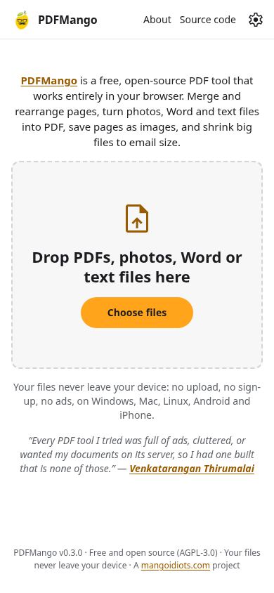 PDFMango mobile preview captured by PWAs.app