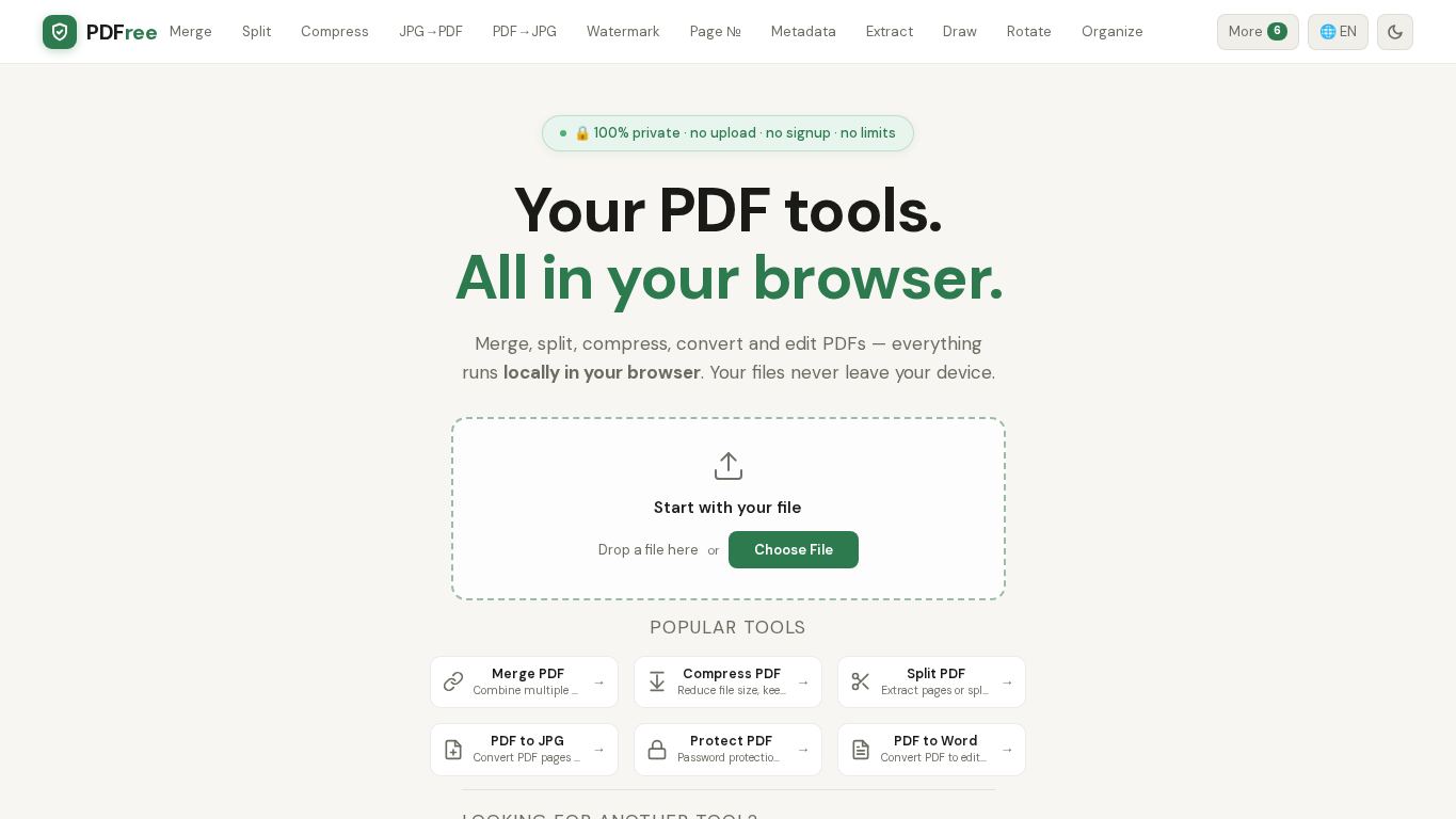 PDFree — Private PDF Tools desktop preview captured by PWAs.app