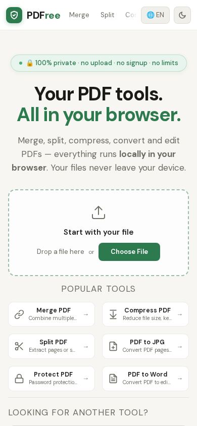 PDFree — Private PDF Tools mobile preview captured by PWAs.app