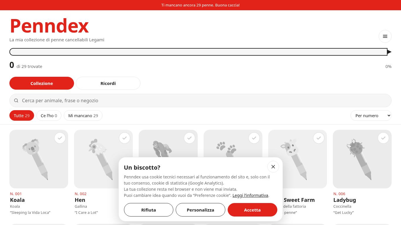 Penndex – Collezione di penne cancellabili desktop preview captured by PWAs.app