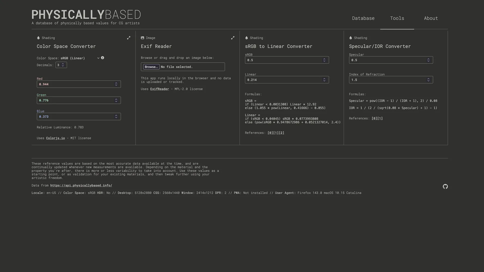 Desktop view showing the Tools page in dark mode.