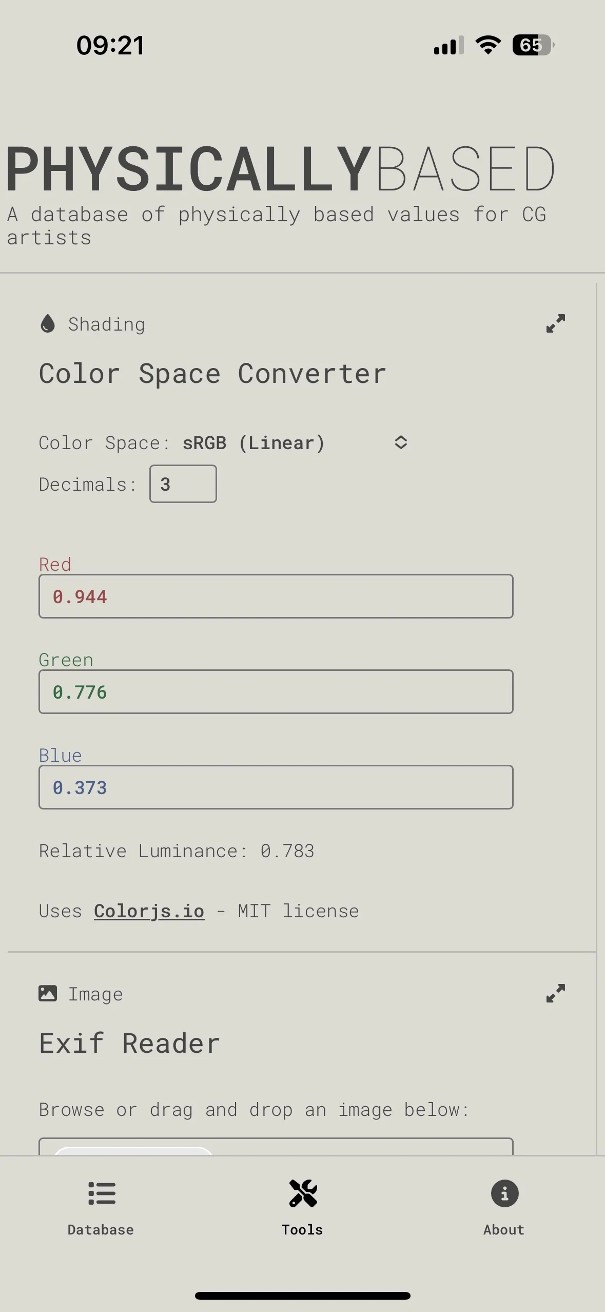 Mobile view showing the Tools page in light mode.