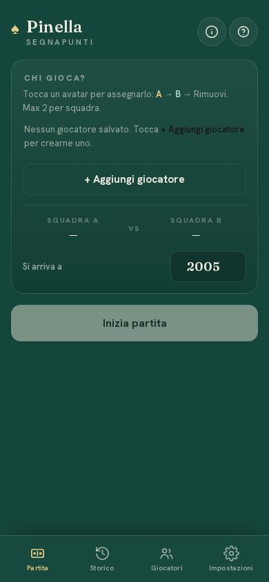 Pinella · Segnapunti mobile preview captured by PWAs.app