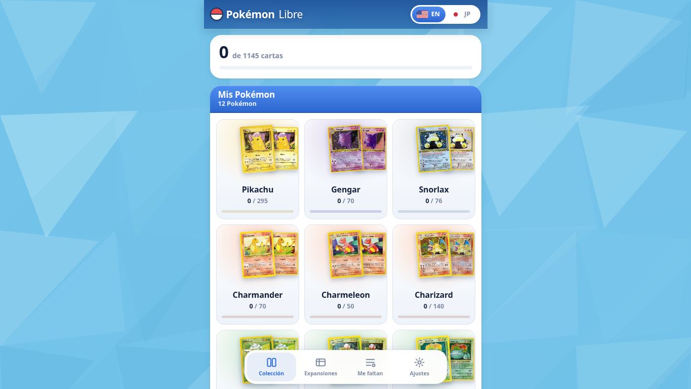 Pokémon Libre · tu colección de cartas desktop preview captured by PWAs.app
