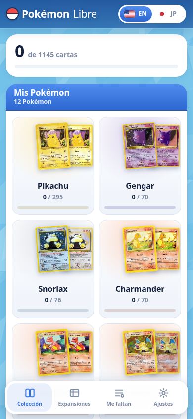Pokémon Libre · tu colección de cartas mobile preview captured by PWAs.app