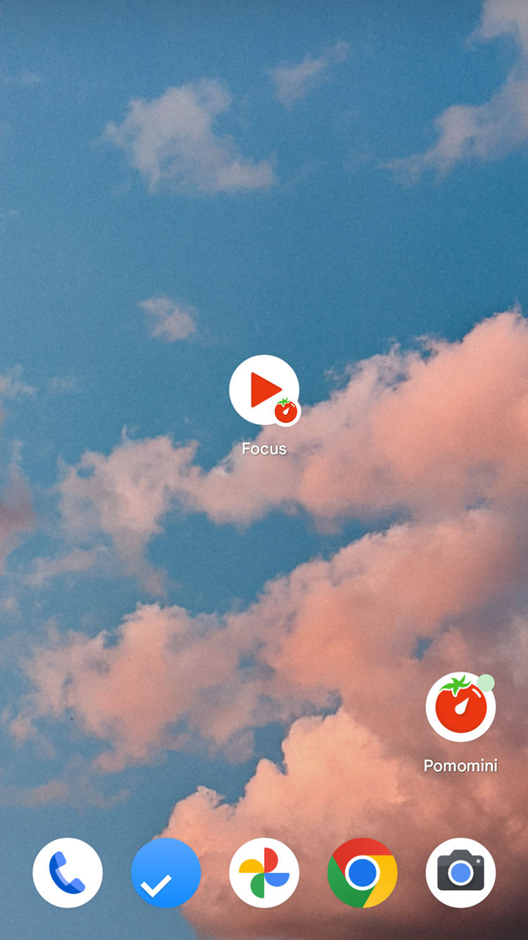 Use context shortcuts on home screen to quick launch pomodoro timer