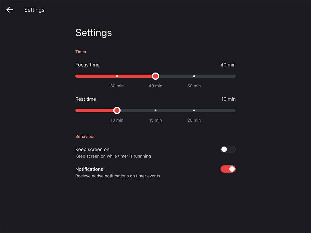 Use context shortcuts on home screen to quick launch pomodoro timer