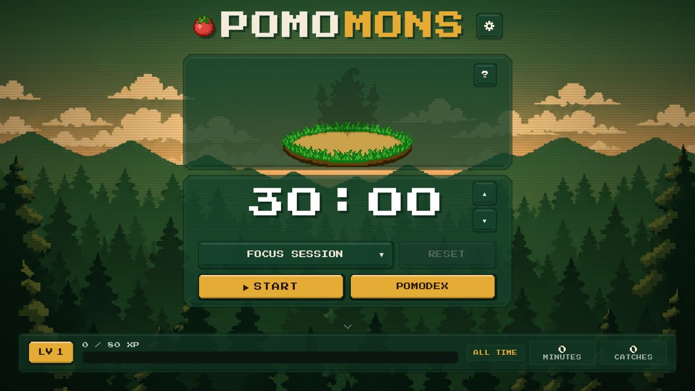 PomoMons — Focus · Catch · Collect desktop preview captured by PWAs.app