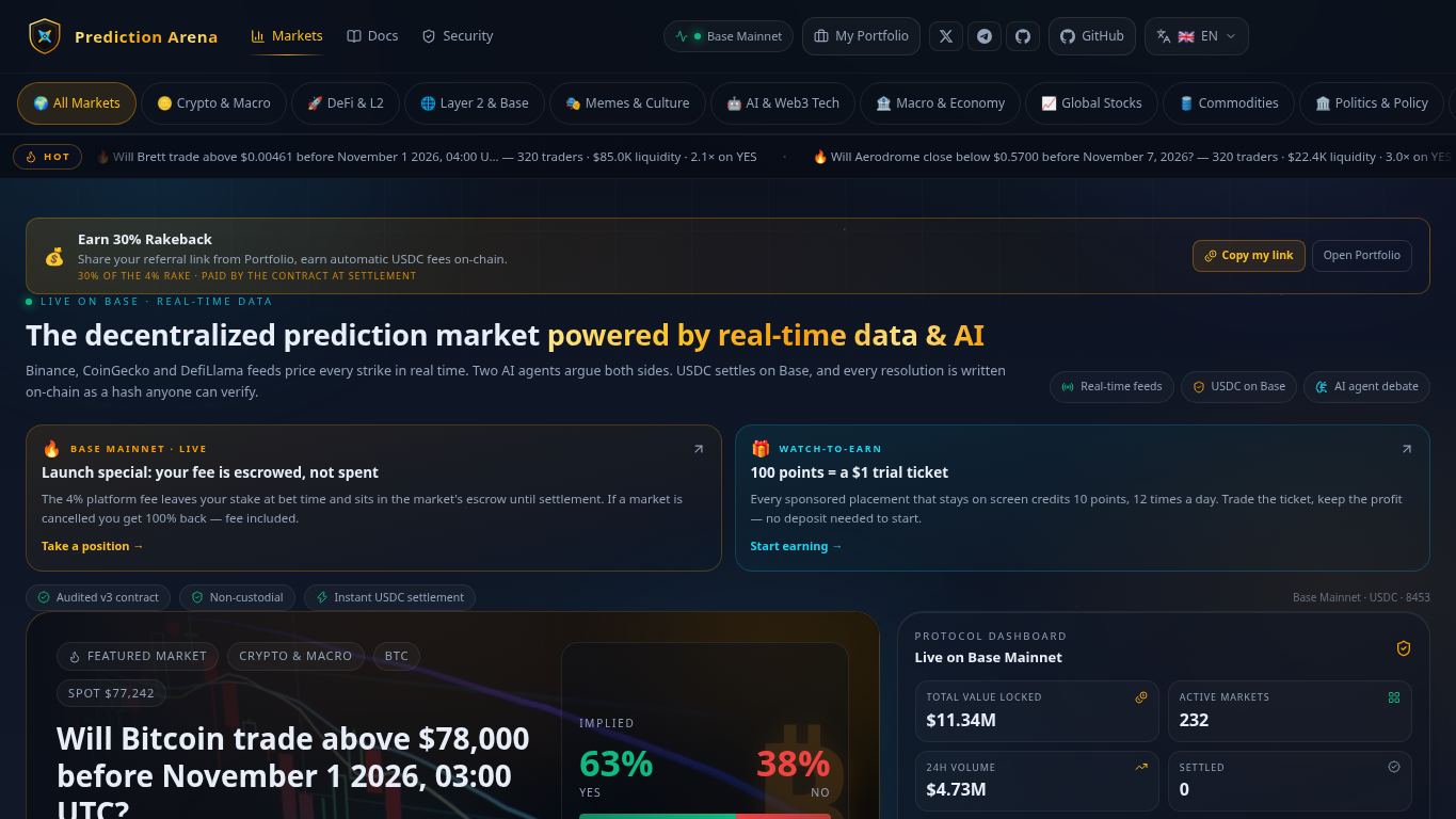 Prediction Arena desktop preview captured by PWAs.app
