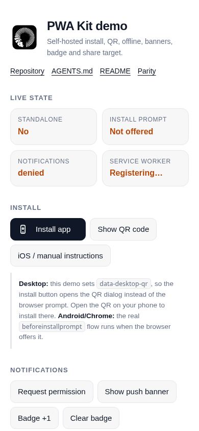 PWA Kit demo mobile preview captured by PWAs.app