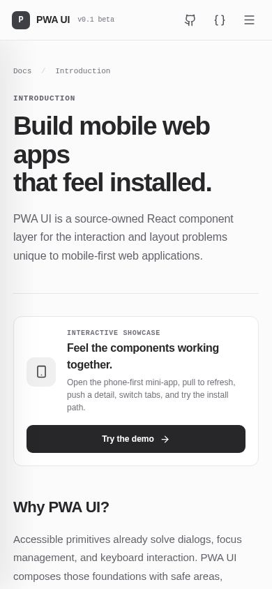 PWA UI mobile preview captured by PWAs.app