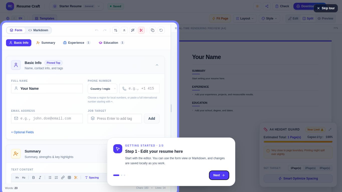 ResuCraft - Markdown Resume Builder Pro desktop preview captured by PWAs.app