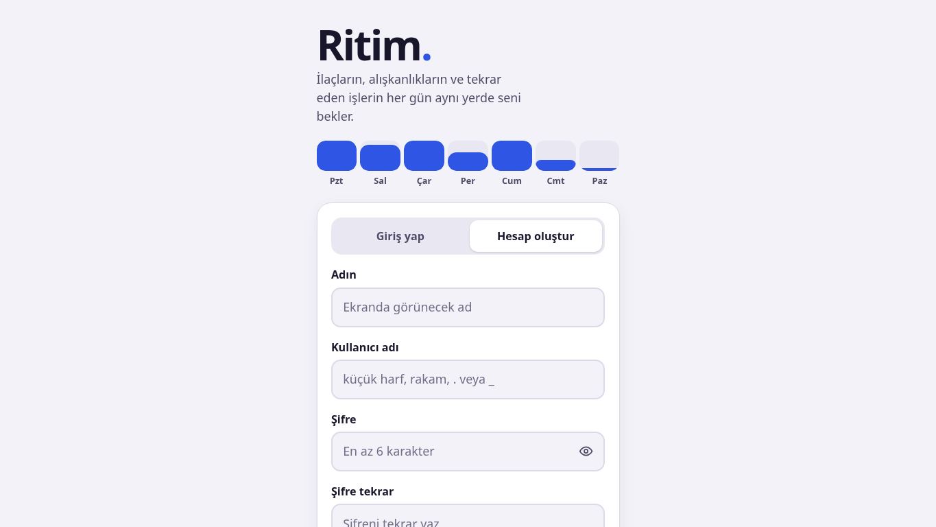 Ritim – Görev ve İlaç Takibi desktop preview captured by PWAs.app
