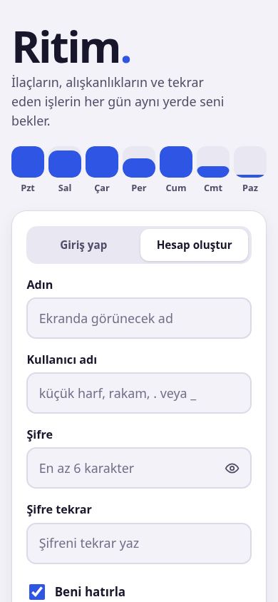 Ritim – Görev ve İlaç Takibi mobile preview captured by PWAs.app
