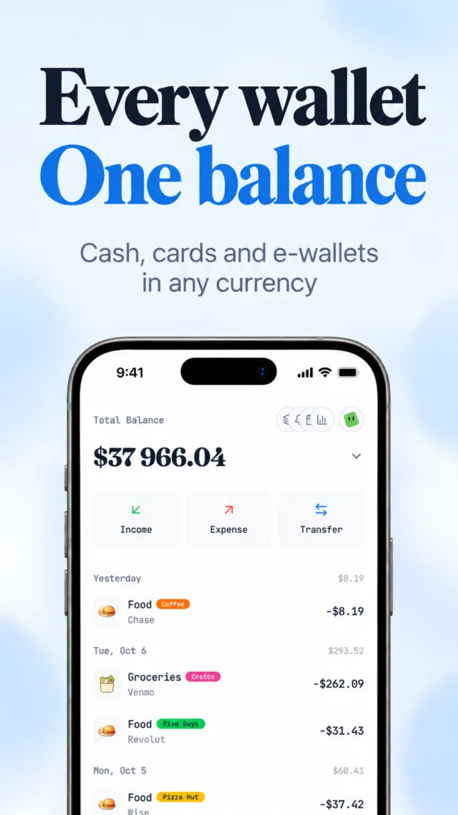 Every wallet in one place, in any currency