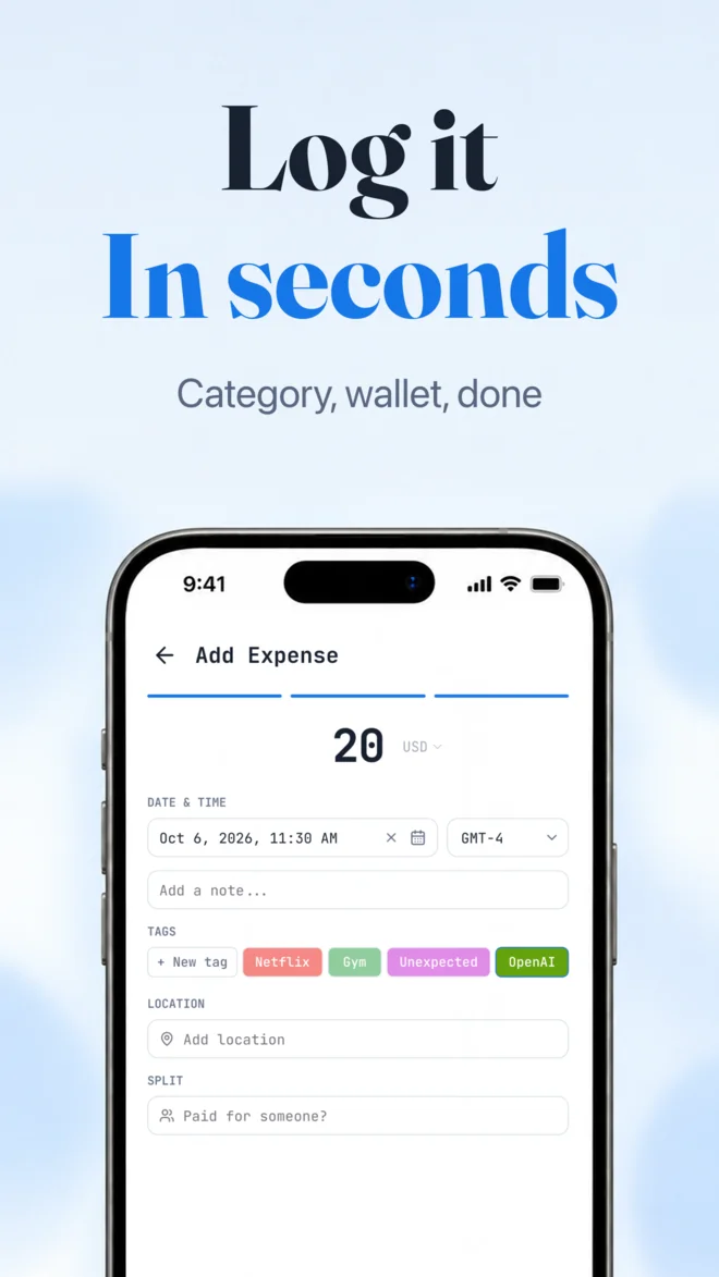 Log expenses in seconds