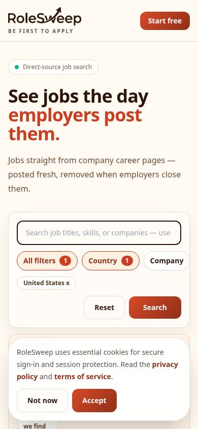 RoleSweep mobile preview captured by PWAs.app