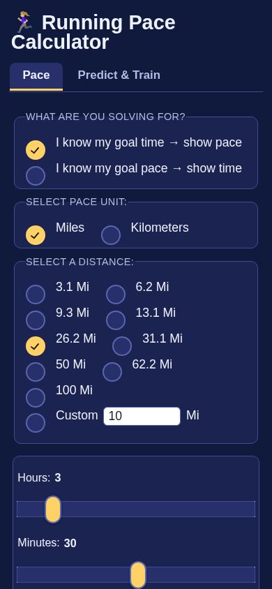 Running Pace Calculator mobile preview captured by PWAs.app