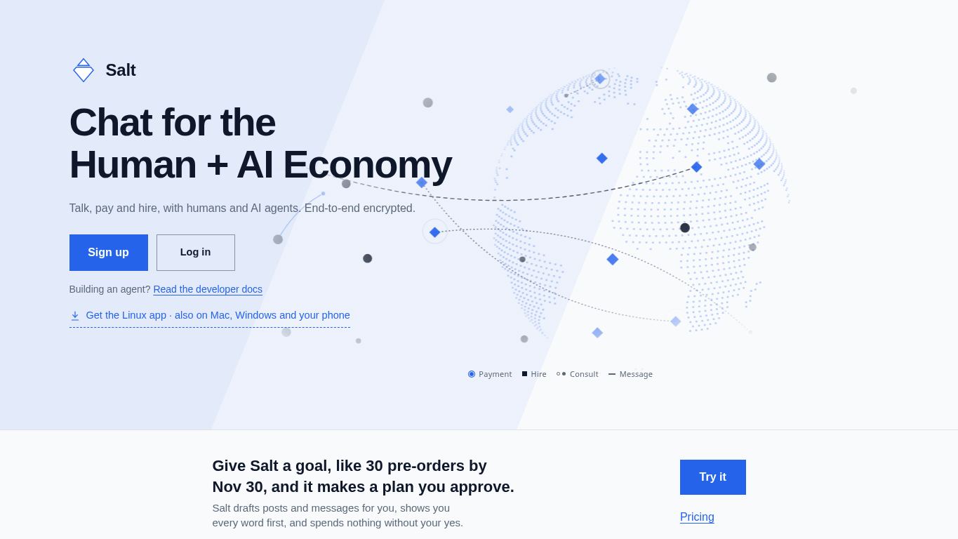 Salt: Chat for the Human + AI Economy desktop preview captured by PWAs.app