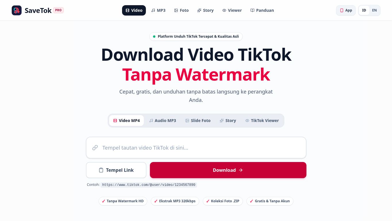 SaveTok - TikTok Downloader desktop preview captured by PWAs.app
