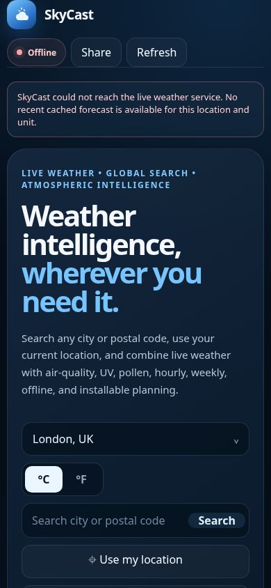 SkyCast — Weather Intelligence mobile preview captured by PWAs.app
