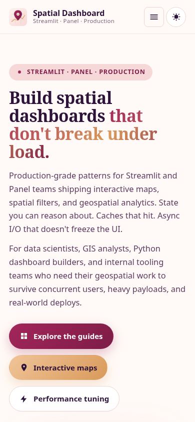 Streamlit/Panel Spatial Dashboard Development & Deployment mobile preview captured by PWAs.app